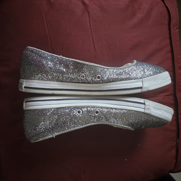 Womens Silver Glitter CONVERSE ALL STAR Round Toe Sneakers Sz 9 Pre-owned - Picture 6 of 9